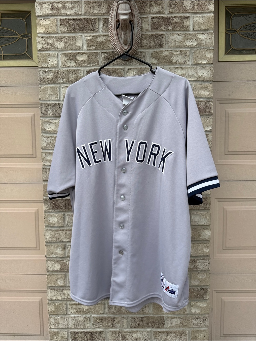 Majestic Gray New York Baseball Jersey with Navy Accents
